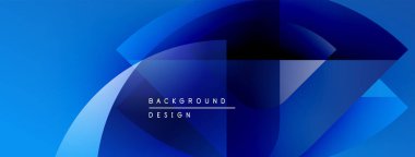 Soyut mavi tasarım üst üste binen şekiller, gradyanlar. Metin elemanları ile modern arkaplan, basit kompozisyon.