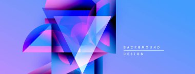 Soyut geometrik şekiller örtüşür, parlak mavi ve mor renkler yaratır. Modern tasarım teknoloji, yenilik, dijital sanat öneriyor.