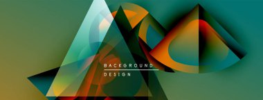 Soyut geometrik şekiller örtüşüyor, canlı renk eğimleri yaratıyor. Tasarım özellikleri: deniz mavisi, turuncu, siyah ve beyaz metin elementleri.