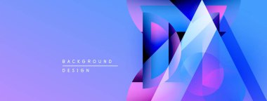 Soyut geometrik şekiller örtüşür, parlak mavi ve mor renkler yaratır. Modern arkaplan tasarımı teknoloji ve yenilik öneriyor.