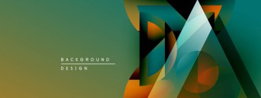 Soyut geometrik şekiller örtüşüyor, canlı renk eğimleri yaratıyor. Modern tasarım deniz mavisi, turuncu ve yeşil renklere sahiptir. Minimalist arkaplan.