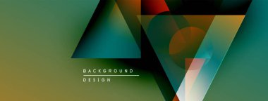 Soyut geometrik şekiller örtüşür, canlı gradyanlar yaratır. Tasarımda deniz mavisi, zeytin, kırmızı renkler var. Minimalist tarz, modern estetik.