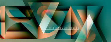 Soyut geometrik şekiller örtüşüyor, dinamik deniz mavisi ve turuncu renkler yaratıyor. Modern tasarım öğeleri yenilik ve görsel ilgi öneriyor.