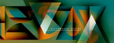 Soyut geometrik şekiller örtüşüyor, canlı renk eğimleri yaratıyor. Tasarımda deniz mavisi, turuncu, beyaz renkler var. Modern arkaplan ögesi.