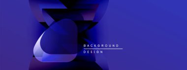 Soyut mavi tasarım üst üste binen şekiller, gradyanlar. Metin arka plan tasarımı okur. Modern, dinamik görsel sunum.