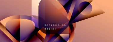 Soyut geometrik şekiller örtüşür, dinamik görsel efekt yaratır. Sıcak renk paleti, mor aksanlı tasarıma hükmediyor. Modern arkaplan dokusu.