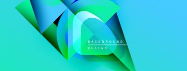 Soyut geometrik şekiller örtüşüyor, canlı deniz mavisi ve yeşil eğimler yaratıyor. Arkaplan ve sunumlar için modern tasarım ögesi.