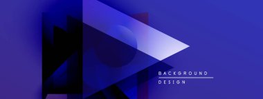 Soyut geometrik şekiller çakışıyor, dinamik mavi gradyanlar yaratıyor. Minimalist metin arka plan tasarımı okur. Modern görsel kompozisyon.