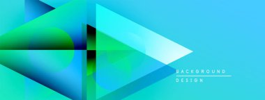 Soyut geometrik şekiller örtüşüyor, canlı mavi gradyanlar yaratıyor. Modern tasarım, teknoloji, yenilik, gelecek kavramları öneriyor. Mevcut en küçük metin.