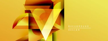 Soyut geometrik tasarım. Sarı, turuncu gradyanlar dinamik katmanlar oluşturur. Arka planlar ve sunumlar için modern estetik.