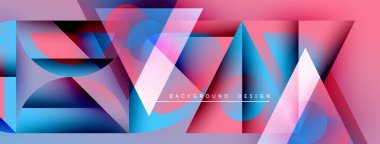 Soyut geometrik şekiller, canlı renklerin karışımı. Modern tasarım üst üste binen üçgenler, gradyanlar, pürüzsüz geçişler içerir. Arkaplan dijital sanat yaratılmasını öneriyor.