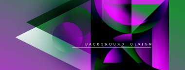 Soyut geometrik bileşim. Mor, yeşil renkler harmanlanmış. Modern tasarım elementleri dinamik görsel efekt yaratır. Metin arkaplan tasarımı okur.