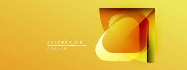 Soyut geometrik tasarım. Sarı arkaplan özellikleri katmanlı şeffaf kareler dinamik görsel efekt yaratıyor. Modern biçim.