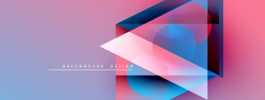 Soyut geometrik şekiller çakışıyor. Pembe, mavi renkler harmanlanarak modern tasarım yaratıyor. İnce gradyan arkaplan görsel cazibeyi arttırır.