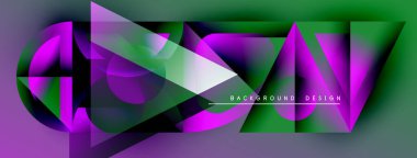 Soyut geometrik tasarım. Mor, yeşil renkler harmanlanarak, dinamik görsel efekt yaratır. Projeler için modern arkaplan dokusu.