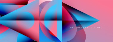 Soyut geometrik şekiller canlı mavileri, pembeleri, morları harmanlarlar. Modern tasarım dinamik görsel akış yaratır, pürüzsüz gradyanlar.