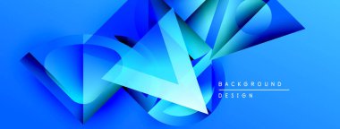 Soyut mavi geometrik şekiller örtüşür, dinamik görsel doku oluşturur. Modern tasarım elementleri teknoloji ve yenilik öneriyor.