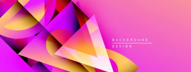 Soyut geometrik şekiller örtüşüyor, canlı pembe, mor, turuncu gradyanlar yaratıyor. Modern tasarım dinamik ve enerjik hissettiriyor..