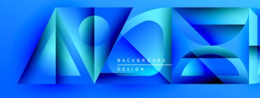 Soyut mavi şekiller dinamik bileşim yaratır. Renkler derinliği gösteriyor, modern estetiği. Metin arkaplan tasarımı okur.
