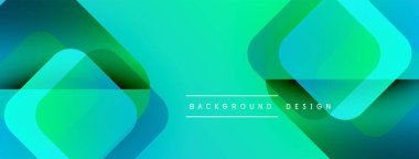 Soyut geometrik şekiller örtüşür, canlı turkuaz eğimleri yaratır. Modern tasarım katmanlı kareler, pürüzsüz geçişler içerir. Minimalist estetik.