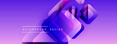 Soyut geometrik şekiller örtüşür, canlı mor gradyan arkaplan oluşturur. Modern tasarım elementleri derinlik, doku önerir.