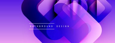 Soyut mor tasarım, üst üste binen şekiller. Gradyan renkler dinamik görsel efekt yaratır. Metin arkaplan tasarımı okur.