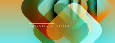 Soyut geometrik şekiller örtüşüyor, canlı renk eğimleri yaratıyor. Turkuaz, turuncu, yeşil renkler kusursuz bir şekilde harmanlanır. Modern tasarım ögesi.
