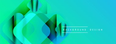 Soyut geometrik şekiller örtüşür, canlı turkuaz gradyan etkisi yaratır. Arkaplan ve sunumlar için uygun modern tasarım.