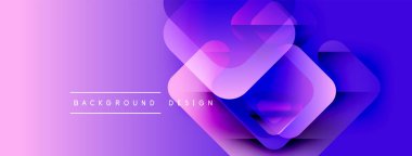 Soyut mor tasarım üst üste binen kareler içeriyor. Gradyan geçişler dinamik görsel efekt yaratır. Metin arkaplan tasarımı okur.