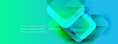 Canlı gradyan arkaplan özellikleri örtüşen kareler. Modern tasarım elementleri dinamik görsel efekt yaratır. Basit metin etiketleri alt merkez.