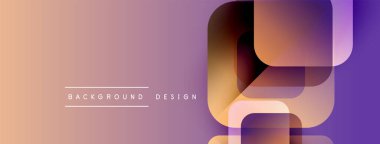 Soyut geometrik şekiller örtüşüyor, renk değişimleri yaratıyor. Yumuşak şeftali, mor renkler dizaynın hakimi. Minimalist estetik.