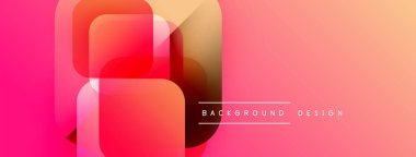 Soyut geometrik şekiller, canlı pembeler, portakallar dinamik arkaplan oluşturur. Gradyan etkisi derinlik katar, modern his katar.