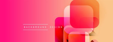 Canlı gradyan arkaplan özellikleri üst üste binen yuvarlak kareler. Pembe, turuncu renkler modern soyut tasarım yaratır. Metin arkaplan tasarımı okur.