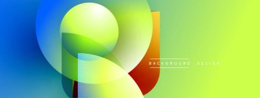 Soyut, enerjik şekiller çakışıyor. Renkler mavi, yeşil, sarı, turuncu. Arkaplan ve sunumlar için modern tasarım ögesi.