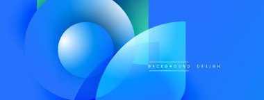 Soyut mavi tasarım, üst üste binen daireler, gradyanlar, düzgün şekiller. Sancaklar ve arka planlar için modern estetik.