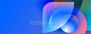 Soyut sıvı şekilleri örtüşür ve canlı renk değişimleri yaratır. Maviler arka planda baskın, pembeler ve morlar mevcut. Modern tasarım ögesi.