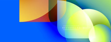 Soyut geometrik şekiller çakışıyor. Canlı renkler harmanlanarak, dinamik görsel efekt yaratır. Modern tasarım arka planlar için uygun.