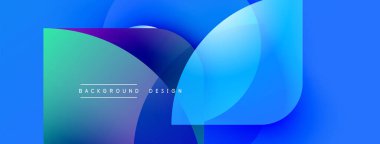 Soyut sıvı şekilleri örtüşür, parlak mavi, yeşil gradyanlar yaratır. Arkaplan ve sunumlar için modern tasarım ögesi.