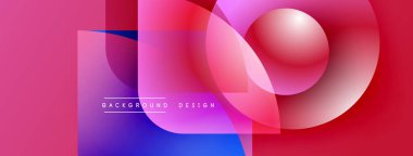 Soyut geometrik şekiller, canlı renklerin karışımı. Kırmızı, mor, mavi renkler modern tasarım yaratır. Yumuşak geçişler, dinamik kompozisyon.