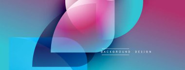Soyut renkli şekiller çakışıyor. Renkler maviden pembeye karışıyor. Modern tasarım elementleri dinamik görsel efekt yaratır.