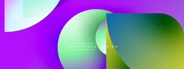 Soyut canlı tasarım, üst üste binen daireler, gradyanlar. Mor, yeşil renkler kompozisyona hakim. Metin arkaplan tasarımı okur.