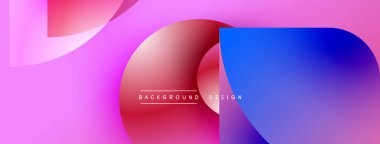 Soyut renkli şekiller çakışıyor. Pembe, kırmızı, mavi gradyanlar modern arkaplan tasarımı yaratır. Metin arkaplan tasarımı okur.