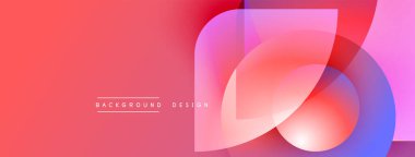 Soyut arkaplan örtüşen canlı şekiller içerir. Gradyan karışımı pembe, mor, mavi renkler. Dijital projeler için modern tasarım ögesi.