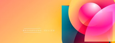 Soyut gradyanlar dinamik kompozisyon oluşturur. Sıcak renkler baskın, turuncu, pembe, mavi şekilli. Modern tasarım elementleri akıcılık ve derinlik öneriyor.