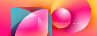 Canlı soyut şekiller örtüşür, dinamik renkli kompozisyon oluşturur. Gradyan renkler düzgün bir şekilde harmanlanarak modern tasarım elementini oluşturur.