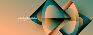 Soyut şekiller örtüşür, dinamik görsel etki yaratır. Gradyan renk konuşması, tealdominant kompozisyon. Minimalist tasarım modern estetiği öneriyor.