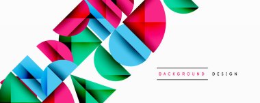 Soyut geometrik şekiller örtüşür, canlı renkli tasarım yaratır. Beyaz arka plan temiz bir kontrast sağlıyor. Modern estetik.