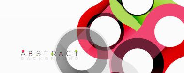 Parlak renkli daireler örtüşüyor, dinamik soyut kompozisyon oluşturuyor. Arkaplan ve sunumlar için modern tasarım ögesi.