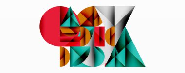 Soyut geometrik bileşim. Şekiller örtüşüyor, dinamik görsel ilgi yaratıyor. Renkler arasında kırmızı, deniz mavisi, altın, gri var. Modern tasarım.