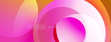 Soyut çemberler çakışıyor, canlı gradyanlar yaratıyor. Pembe, turuncu, sarı renkler tasarımda baskın. Modern, pürüzsüz estetik.